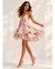 Mini Floral Φόρεμα με Φουσκωτά Βολάν Pink
