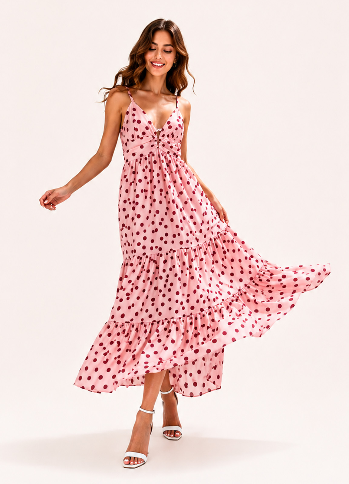 Maxi Φόρεμα Πουά Pink