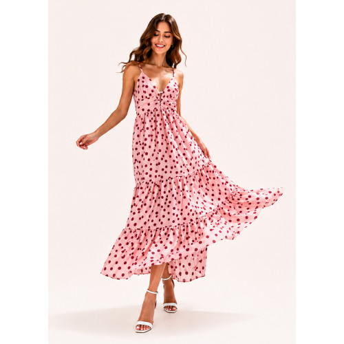 Maxi Φόρεμα Πουά Pink