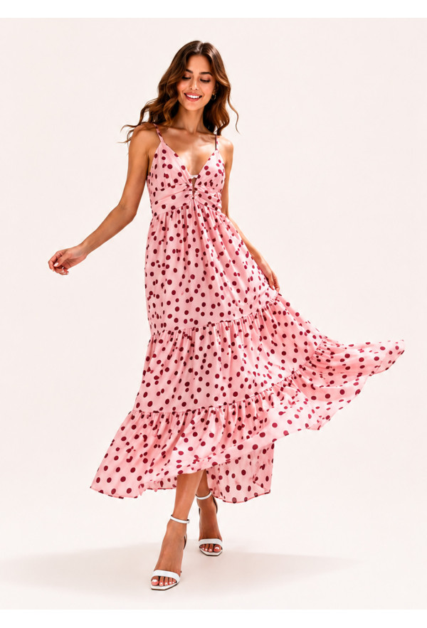 Maxi Φόρεμα Πουά Pink