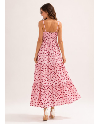 Maxi Φόρεμα Πουά Pink
