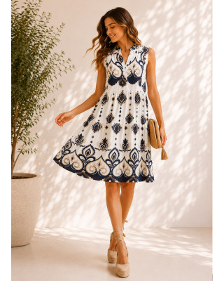 Midi Αμάνικο Φόρεμα Ethnic Print Blue