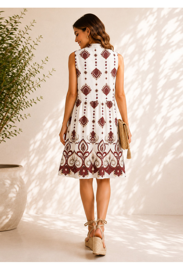 Midi Αμάνικο Φόρεμα Ethnic Print Bordo