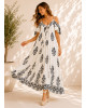Maxi Φόρεμα Boho με Off-Shoulder Μανίκια & Ασπρόμαυρο Ethnic Print