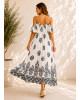 Maxi Φόρεμα Boho με Off-Shoulder Μανίκια & Ασπρόμαυρο Ethnic Print