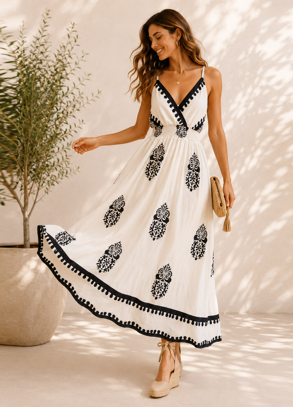 Maxi Φόρεμα Κρουαζέ & Boho Print