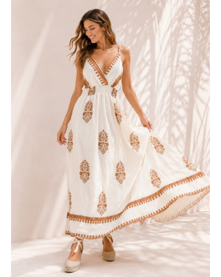 Maxi Φόρεμα Κρουαζέ & Boho Print
