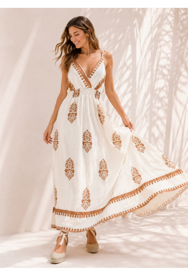 Maxi Φόρεμα Κρουαζέ & Boho Print