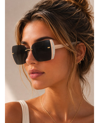Γυαλιά Ηλίου Rimless με Nude Βραχίονες & Glitter Λεπτομέρειες