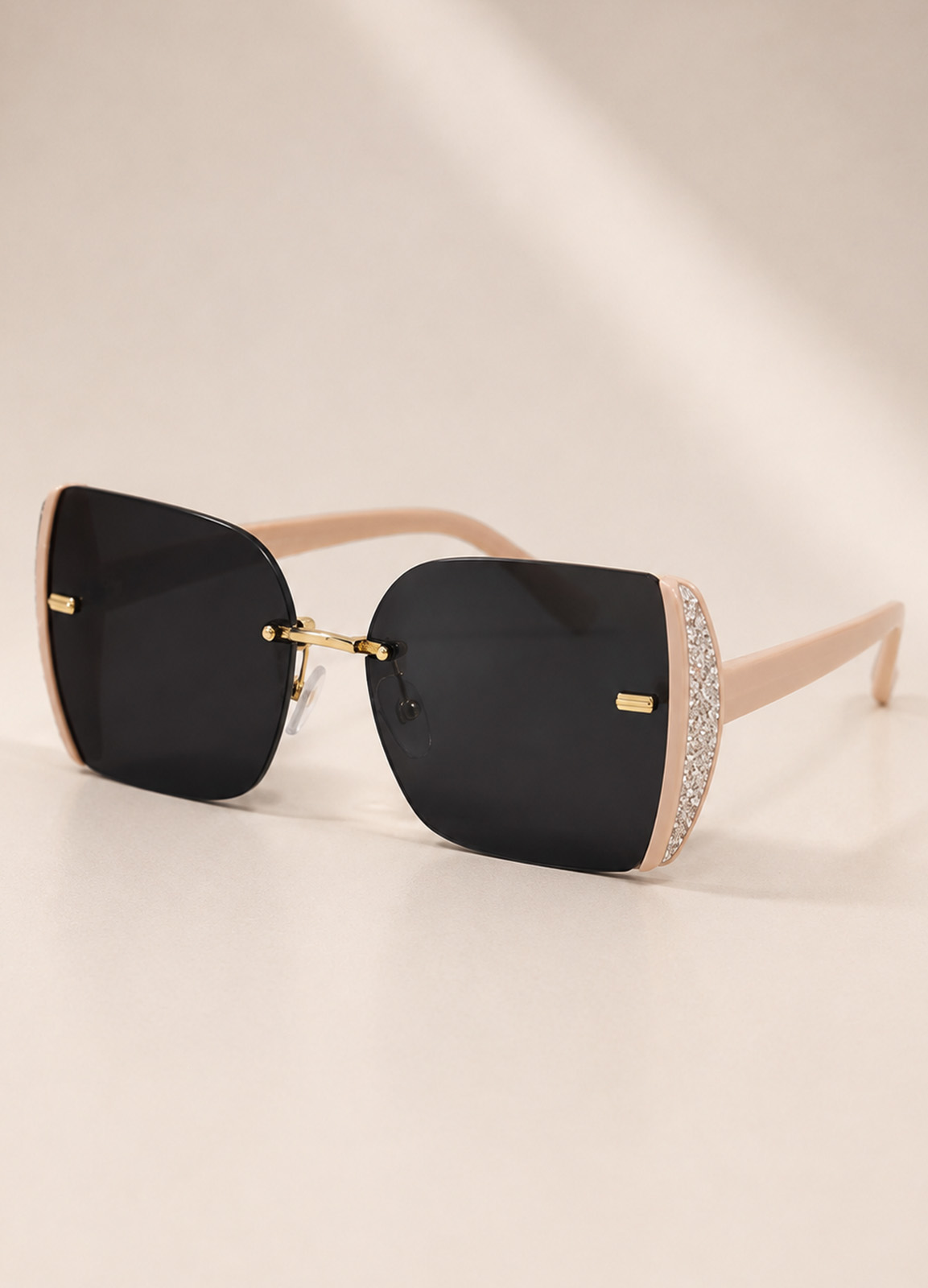 Γυαλιά Ηλίου Rimless με Nude Βραχίονες & Glitter Λεπτομέρειες
