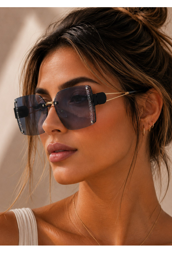 Γυαλιά Ηλίου Rimless με Glitter Λεπτομέρεια – Black