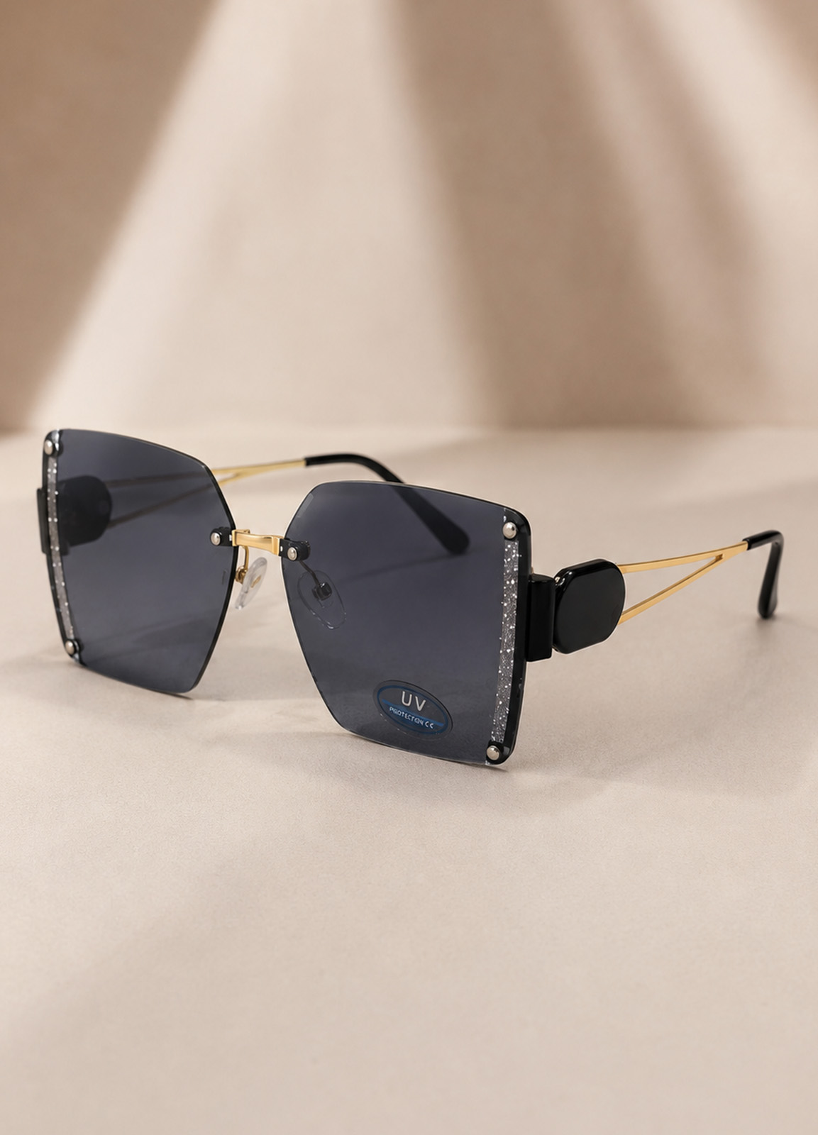 Γυαλιά Ηλίου Rimless με Glitter Λεπτομέρεια – Black