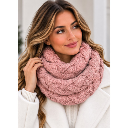 Πλεκτός Λαιμός με Ανάγλυφο Σχέδιο Pink 