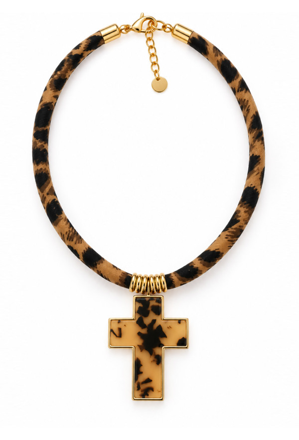 Κολιέ Animal Print με Μεγάλο Σταυρό