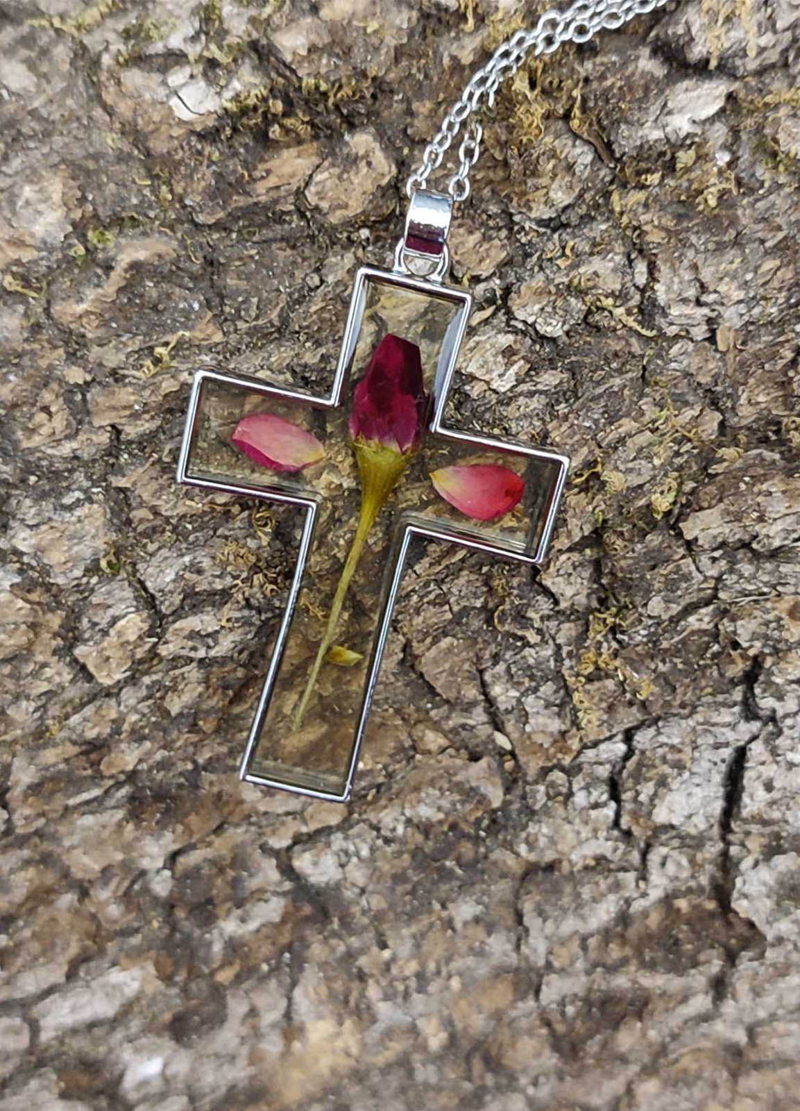 Κολιέ Glass and Flower Cross