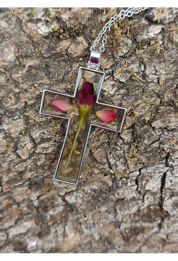 Κολιέ Glass and Flower Cross