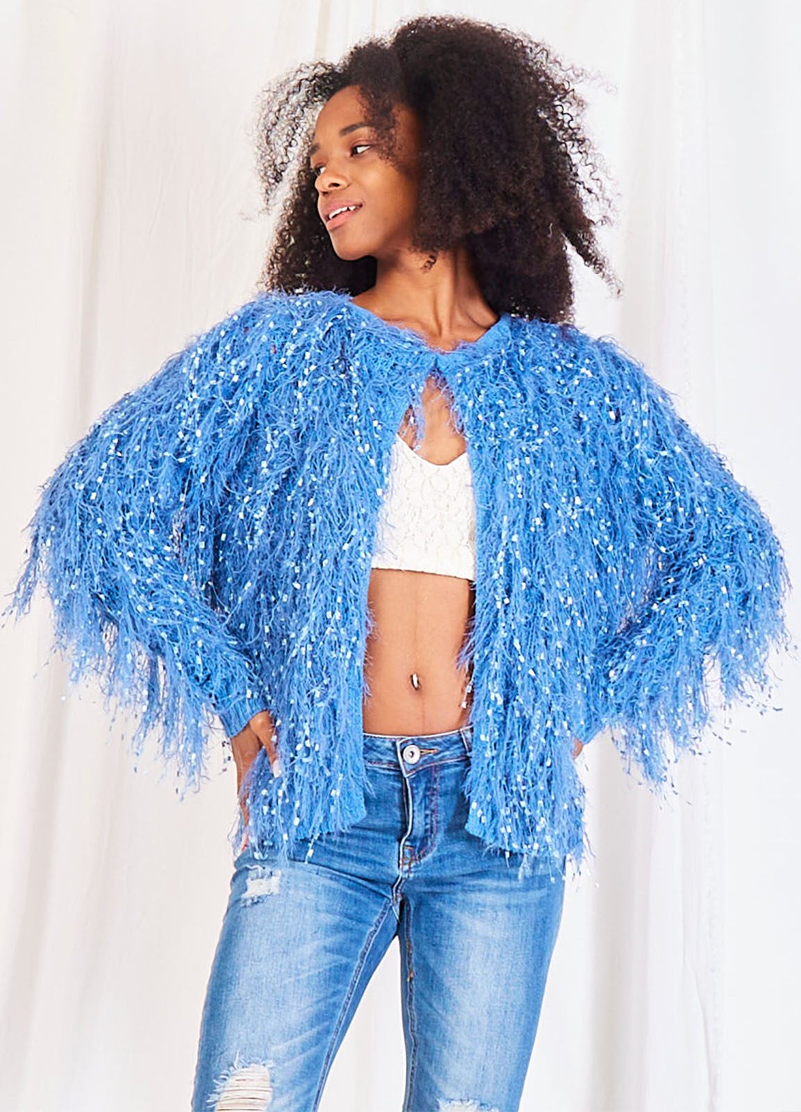   Cardigan Knitted fringes Blue