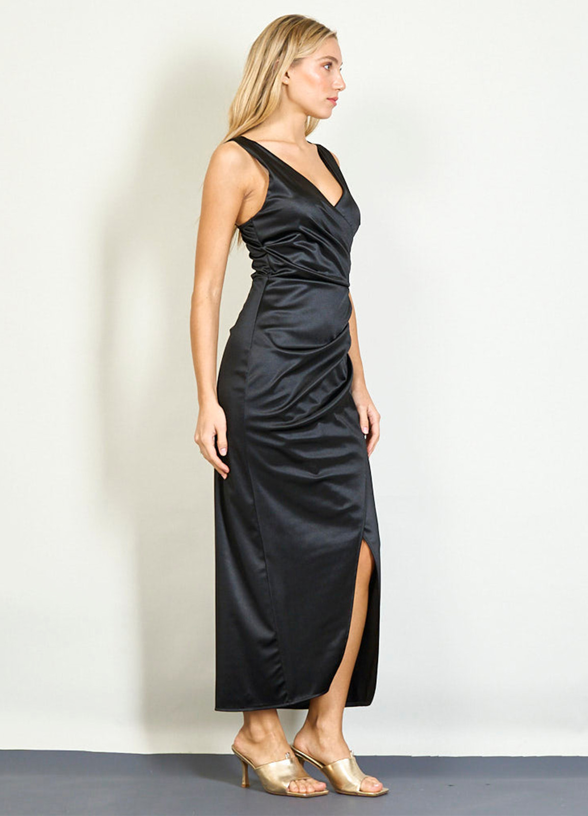 Φόρεμα Μακρύ Σατέν Κρουαζέ Black