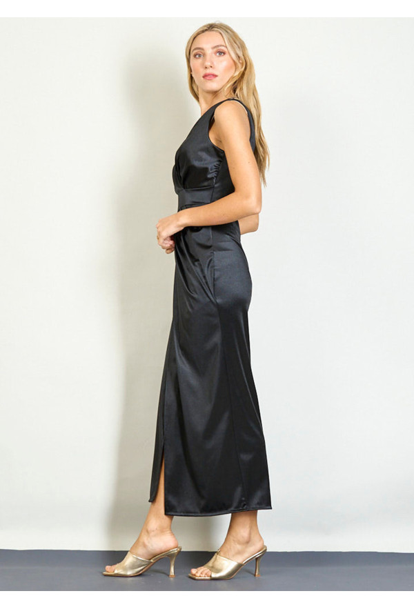 Φόρεμα Μακρύ Σατέν Κρουαζέ Black