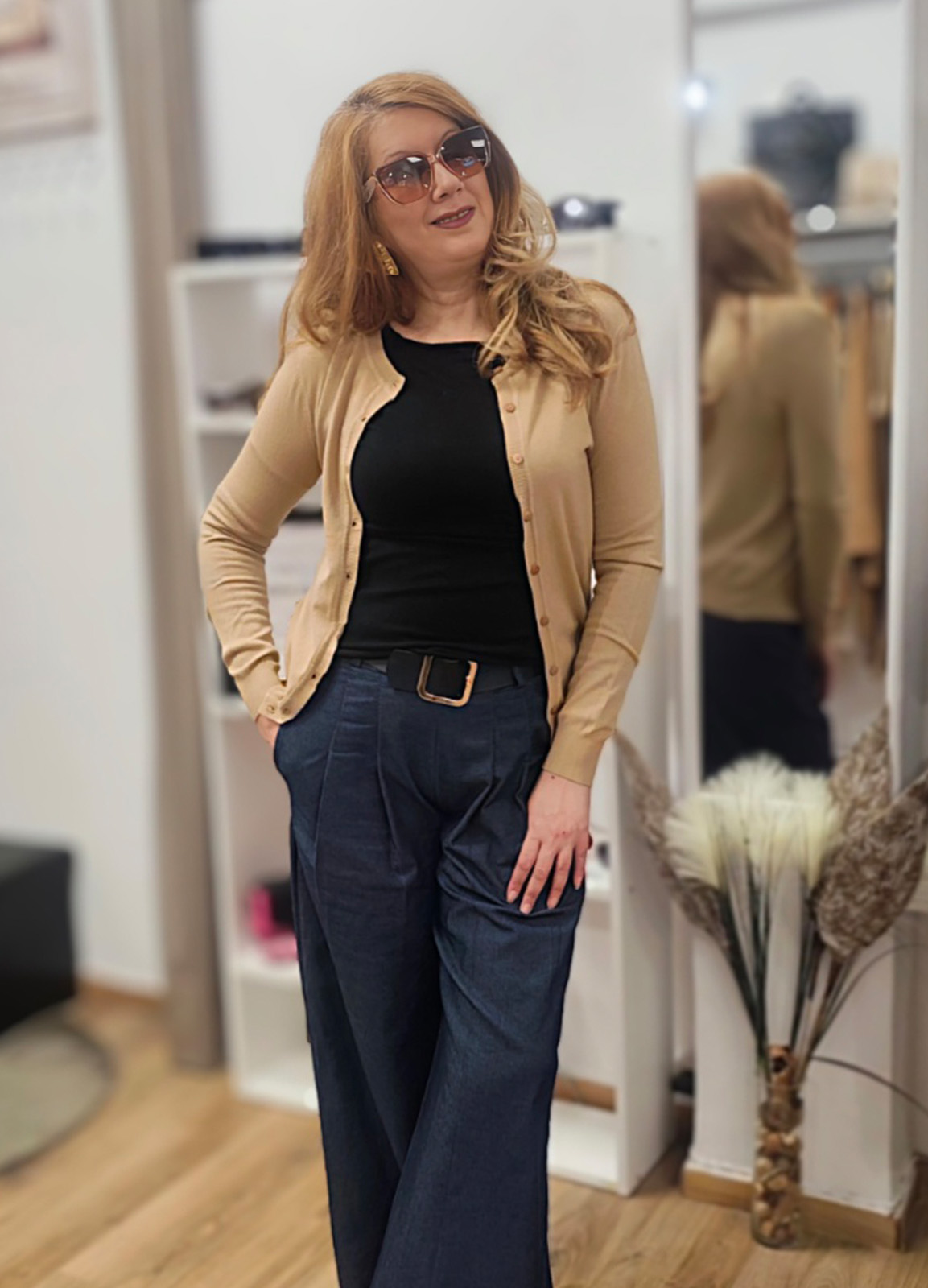 Πλεκτή Basic Ζακέτα με Κουμπιά Gold