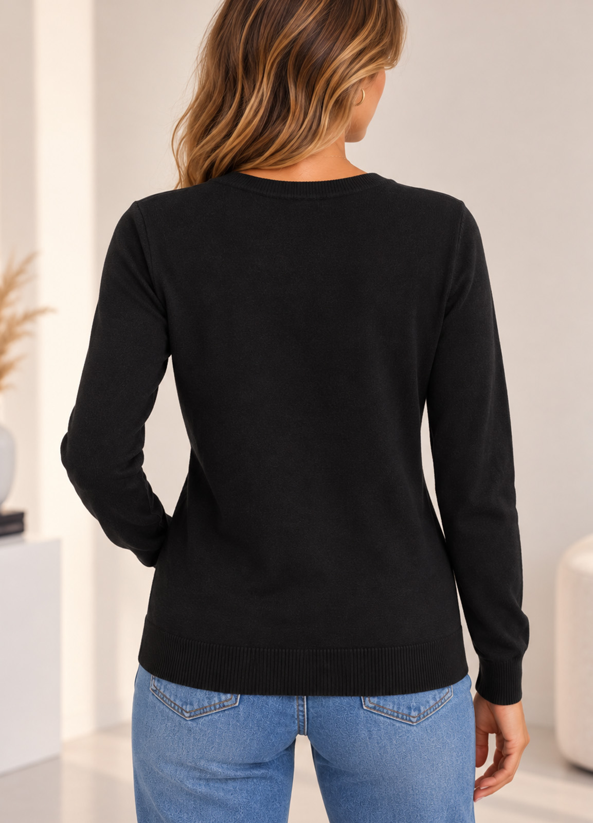 Πλεκτή Basic Ζακέτα με Κουμπιά Black