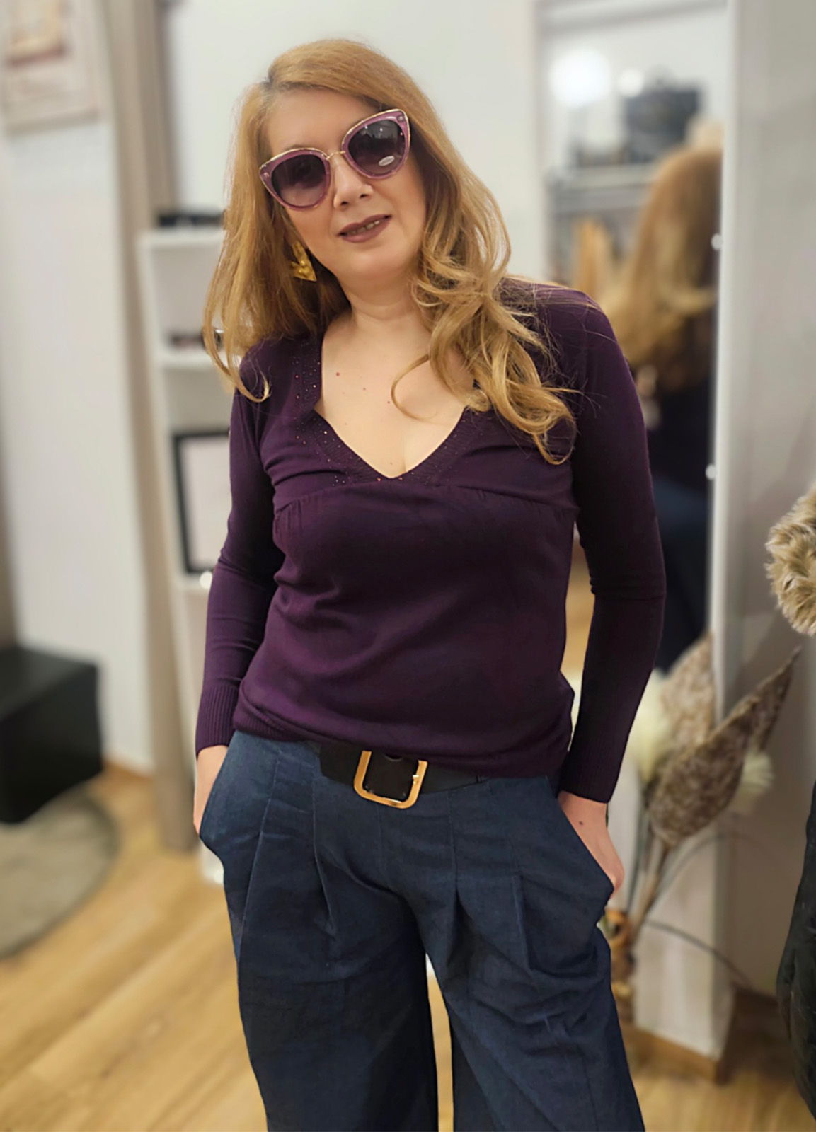 Πλεκτή Μπλούζα με V Purple