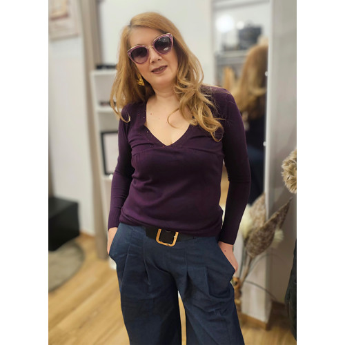 Πλεκτή Μπλούζα με V Purple