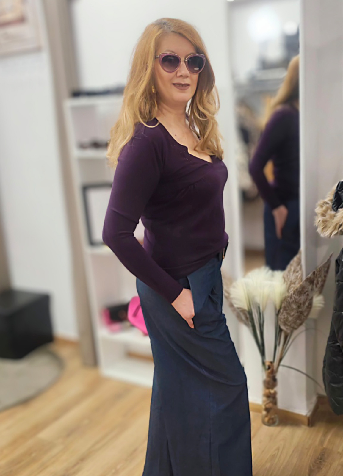 Πλεκτή Μπλούζα με V Purple