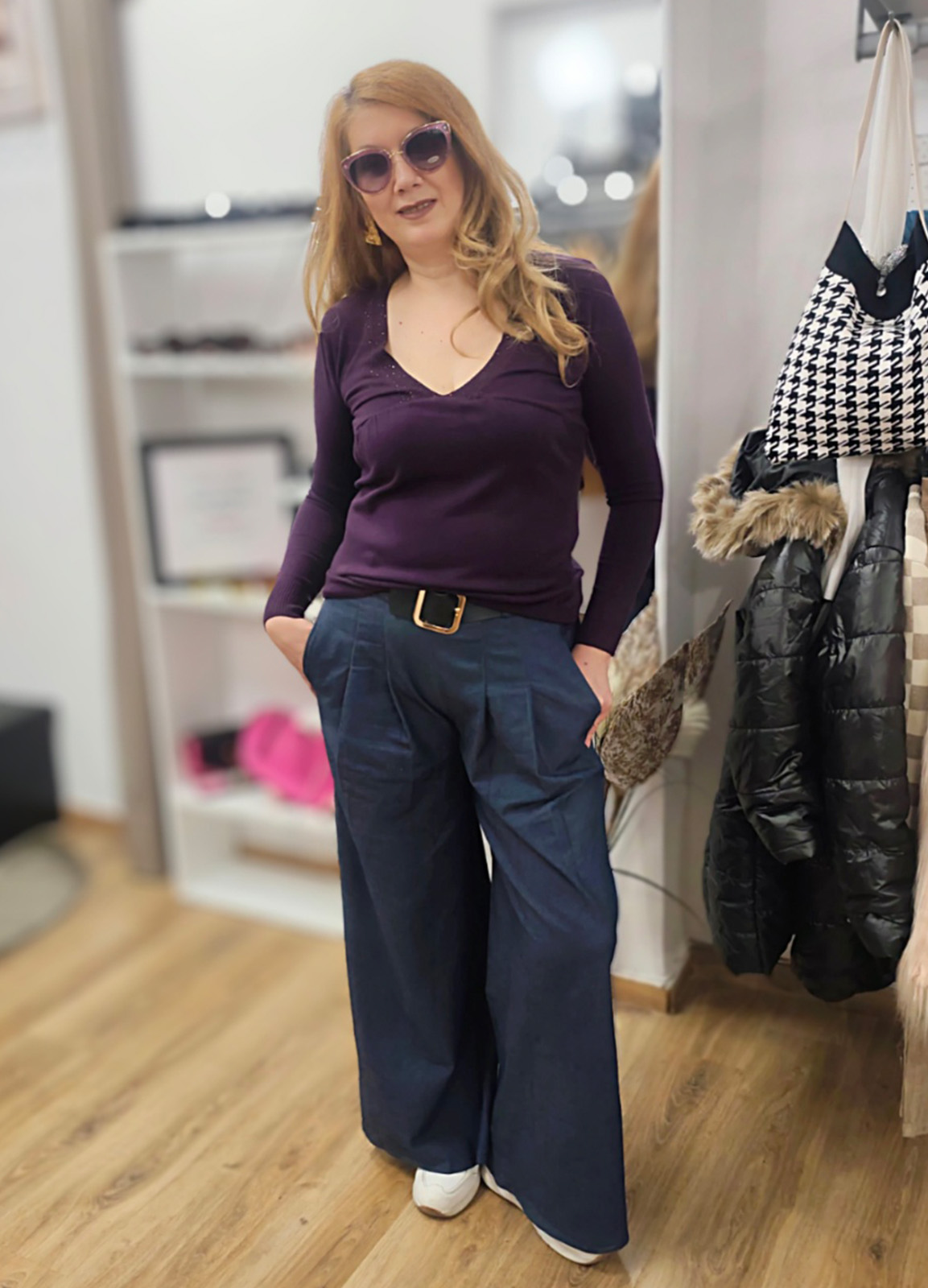 Πλεκτή Μπλούζα με V Purple