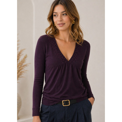 Πλεκτή Μπλούζα με V Purple