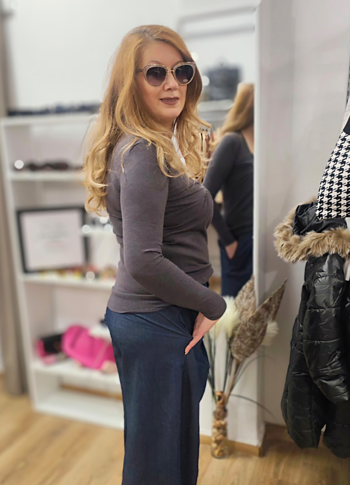 Πλεκτή Μπλούζα με V Grey