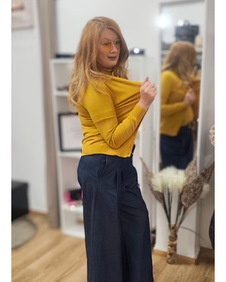 Πλεκτή Basic Ζακέτα με Κουμπιά mustard