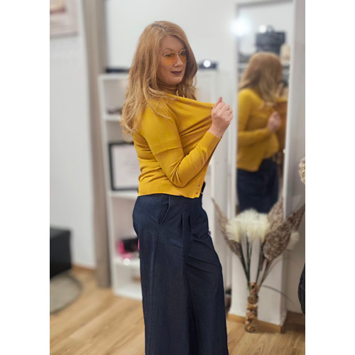 Πλεκτή Basic Ζακέτα με Κουμπιά mustard