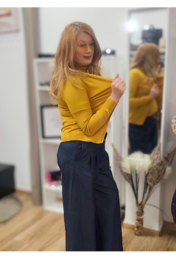 Πλεκτή Basic Ζακέτα με Κουμπιά mustard