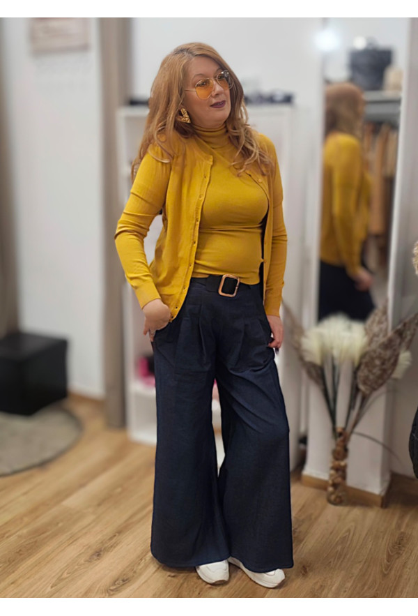 Πλεκτή Basic Ζακέτα με Κουμπιά mustard