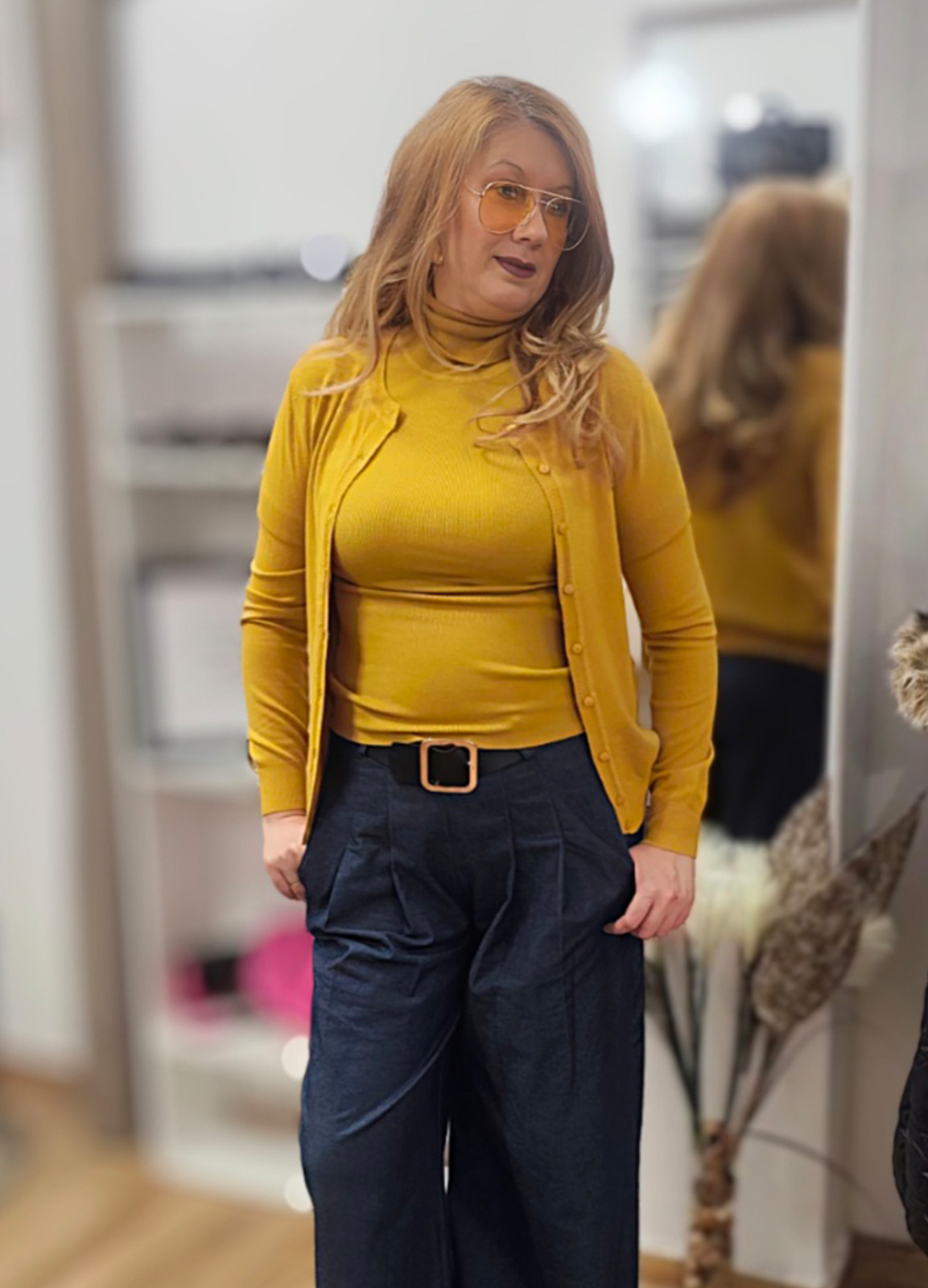 Πλεκτή Basic Ζακέτα με Κουμπιά mustard