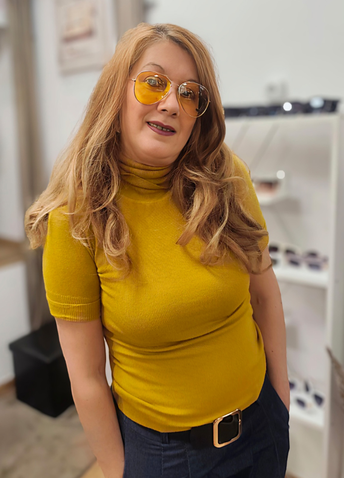 Πλεκτή Ελαστική Μπλούζα Ζιβάγκο με Κοντό Μανίκι Mustard