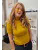 Πλεκτή Ελαστική Μπλούζα Ζιβάγκο με Κοντό Μανίκι Mustard