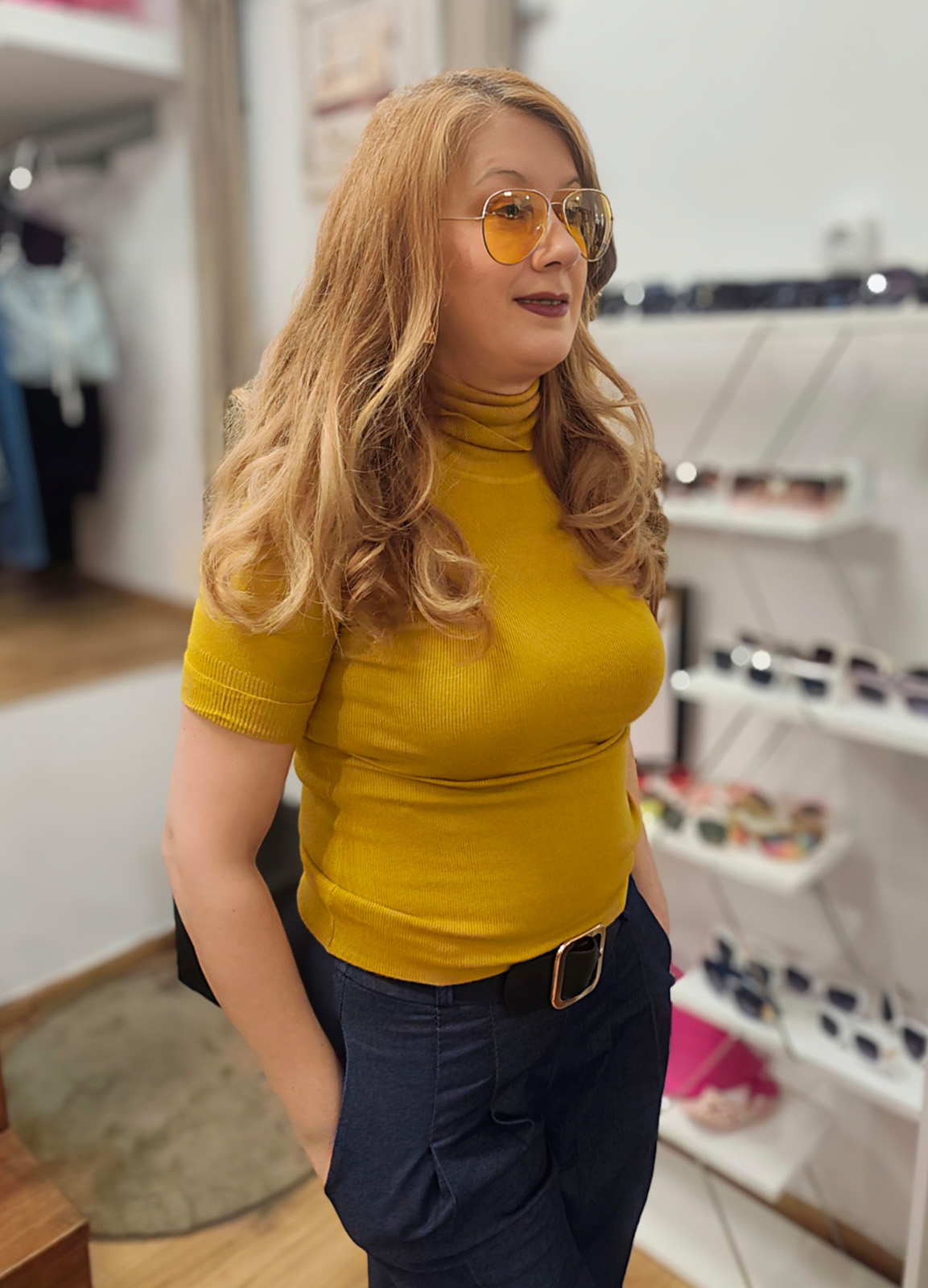 Πλεκτή Ελαστική Μπλούζα Ζιβάγκο με Κοντό Μανίκι Mustard