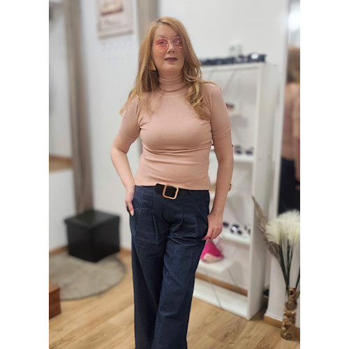 Πλεκτή Ελαστική Μπλούζα Ζιβάγκο με Κοντό Μανίκι Pink