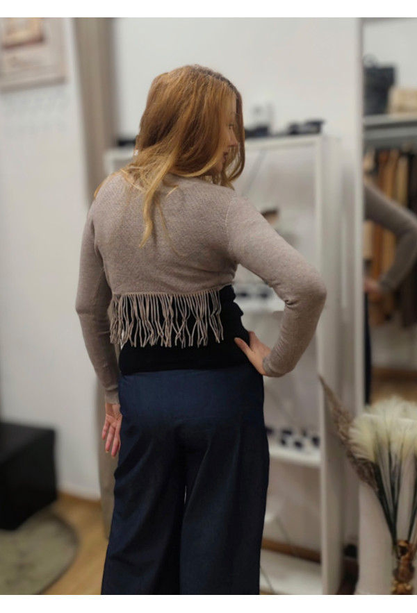 Πλεκτή Ζακέτα Crop Sand Beige