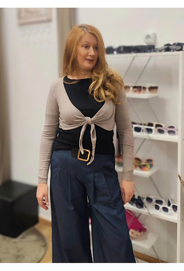 Πλεκτή Ζακέτα Crop Sand Beige