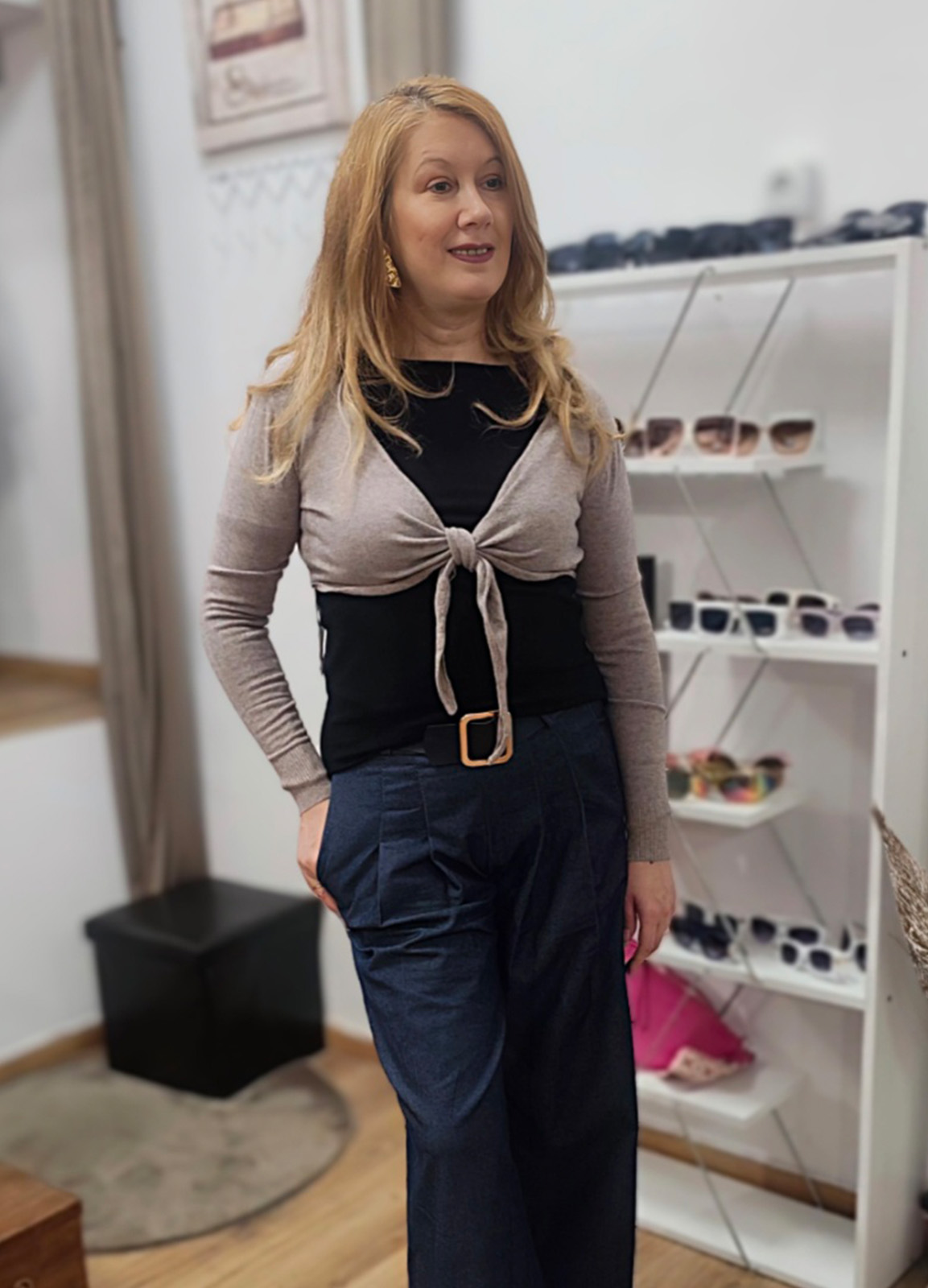 Πλεκτή Ζακέτα Crop Sand Beige