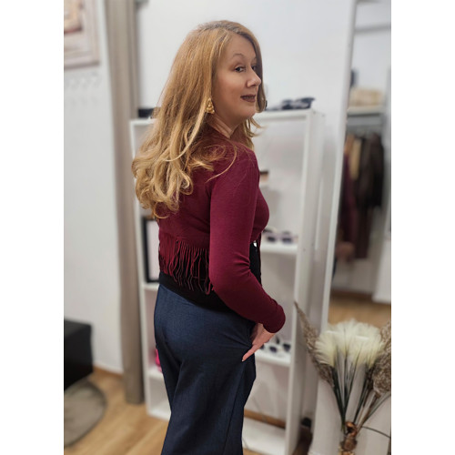 Πλεκτή Ζακέτα Crop Bordo