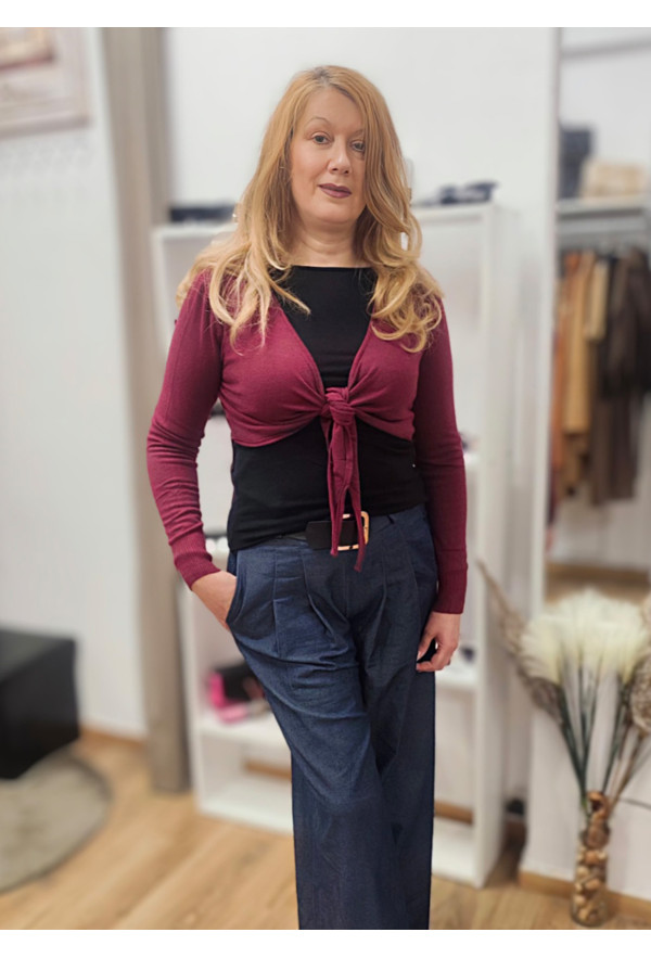Πλεκτή Ζακέτα Crop Bordo