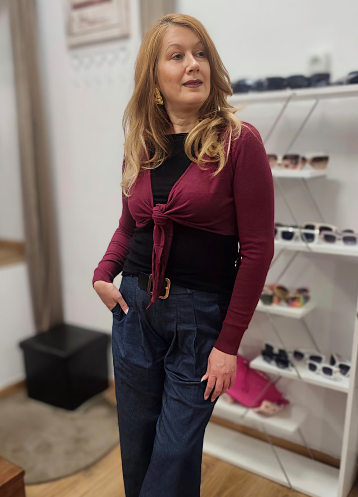 Πλεκτή Ζακέτα Crop Bordo