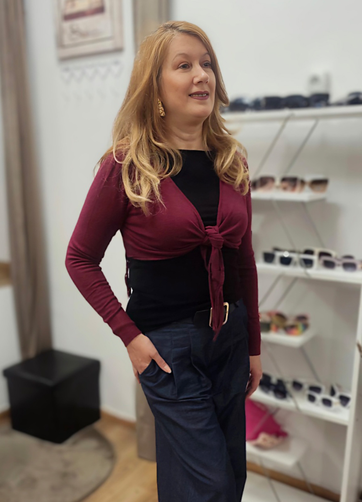 Πλεκτή Ζακέτα Crop Bordo