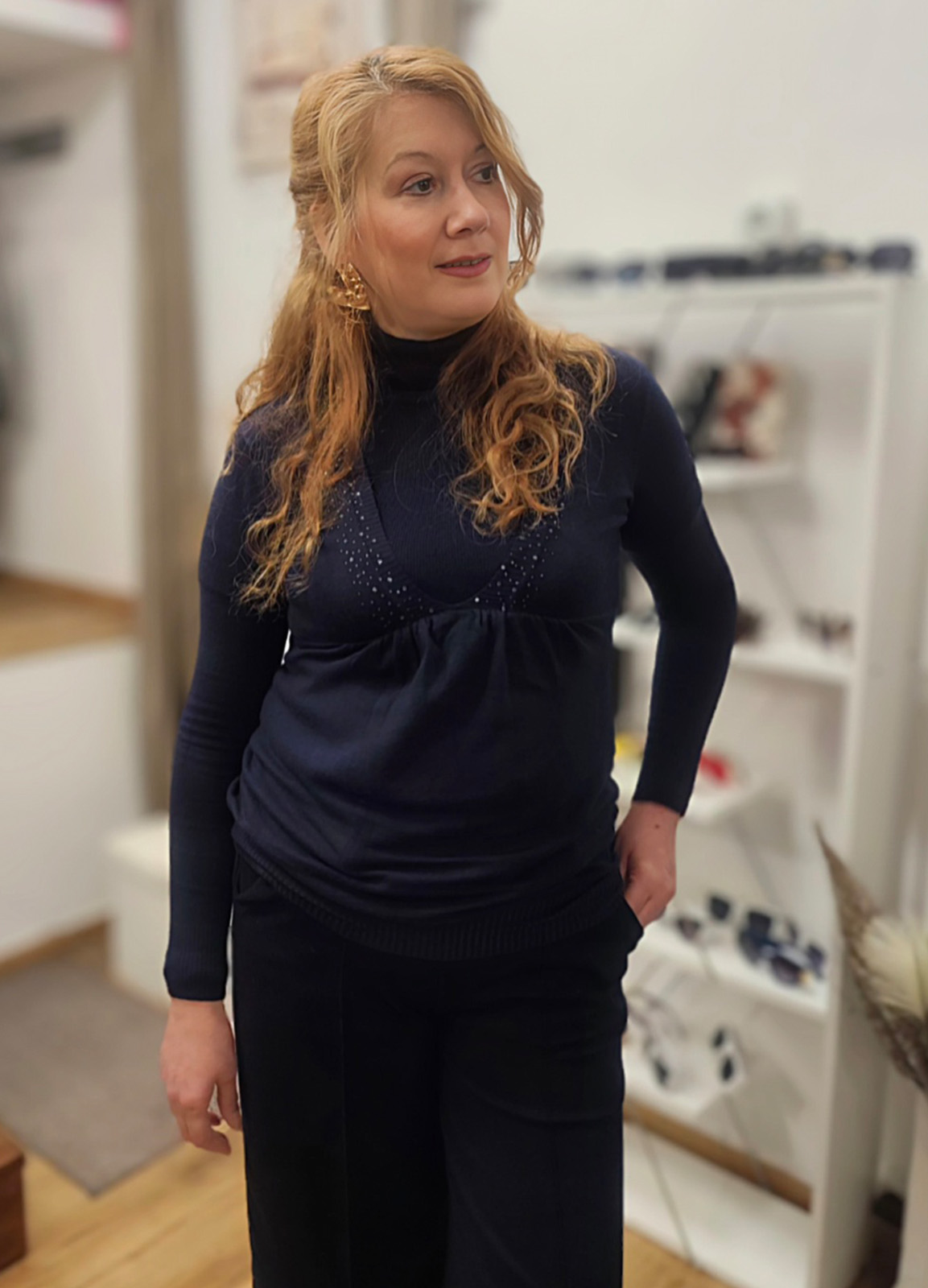 Πλεκτή Μπλούζα με V Blue