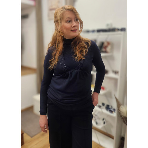 Πλεκτή Μπλούζα με V Blue