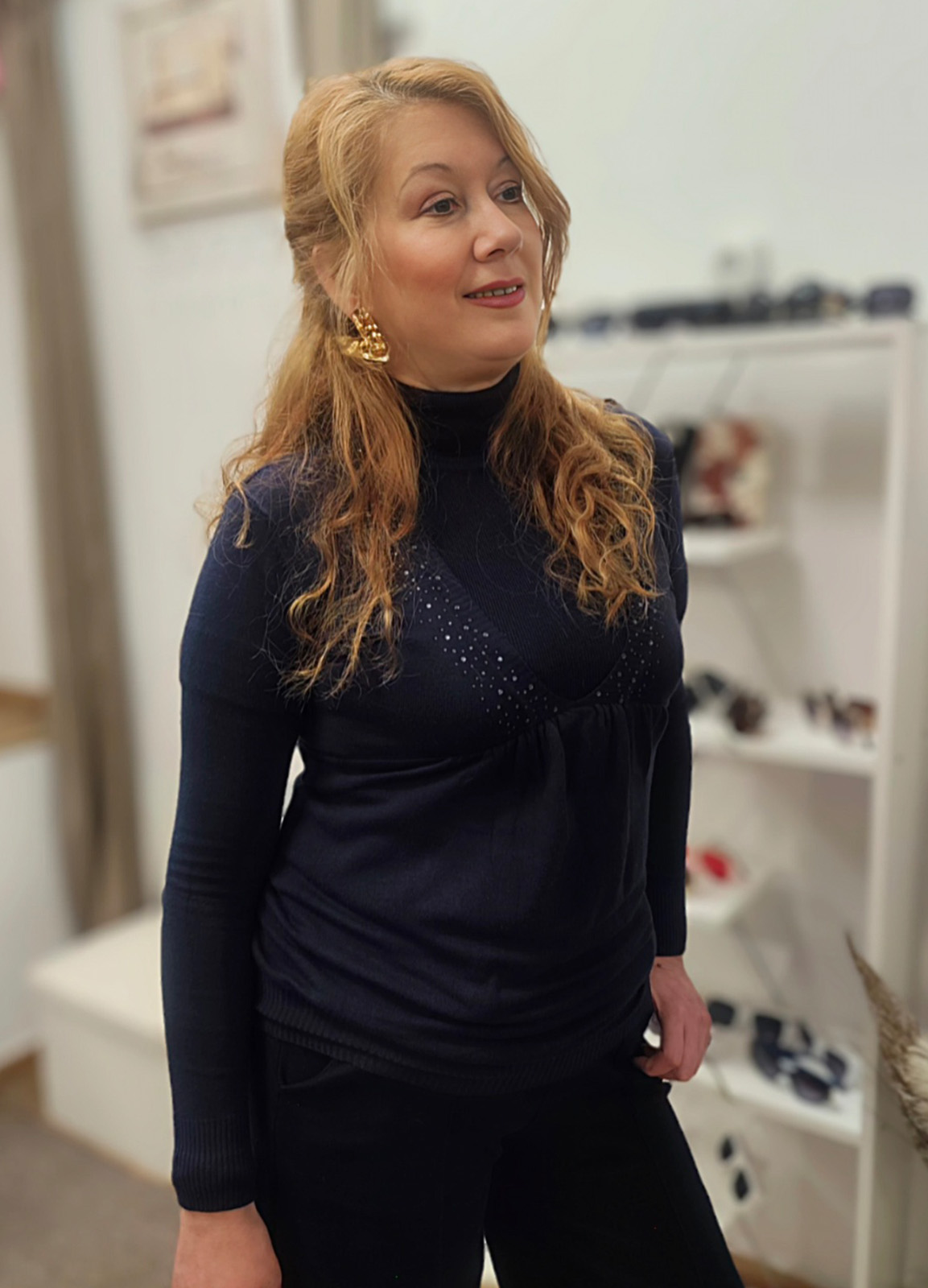 Πλεκτή Μπλούζα με V Blue